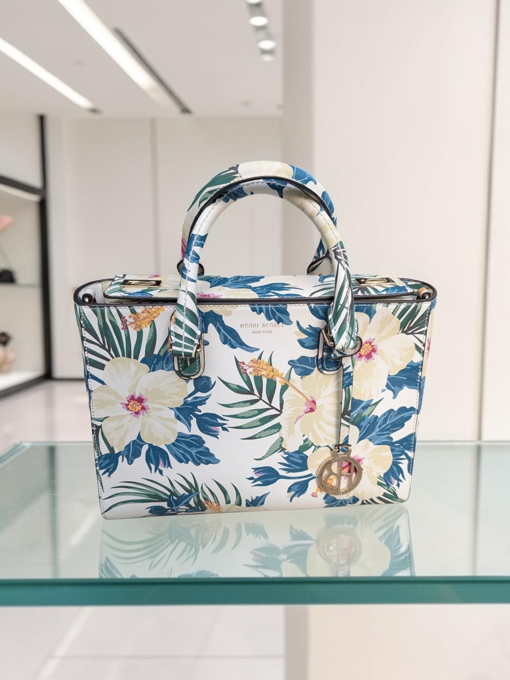 Henri Bendel West 57th Tropical Floral Turnlock Satchel (EUC)